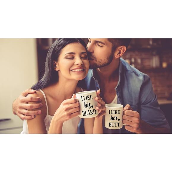 AW Fashions Couples Mug Set I Like His Beard I Like Her Butt Funny Gift 11oz New - Picture 2 of 5